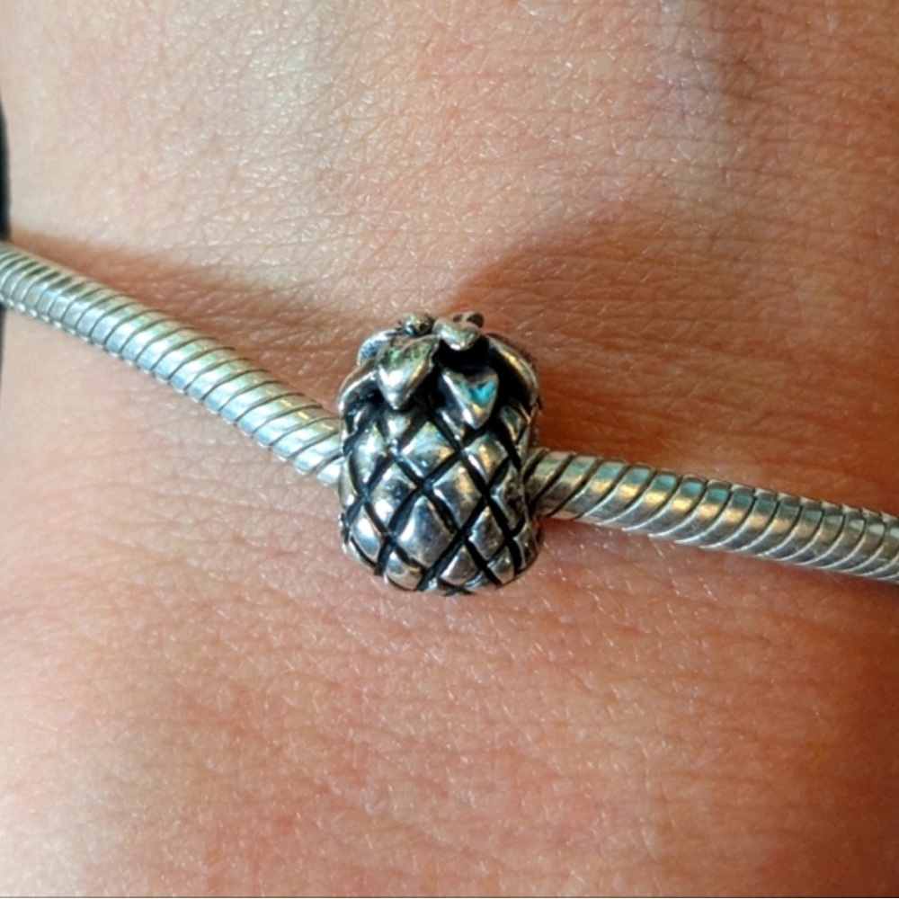 Authentic Pandora Sterling Silver Pineapple Charm Snake Chain Bracelet